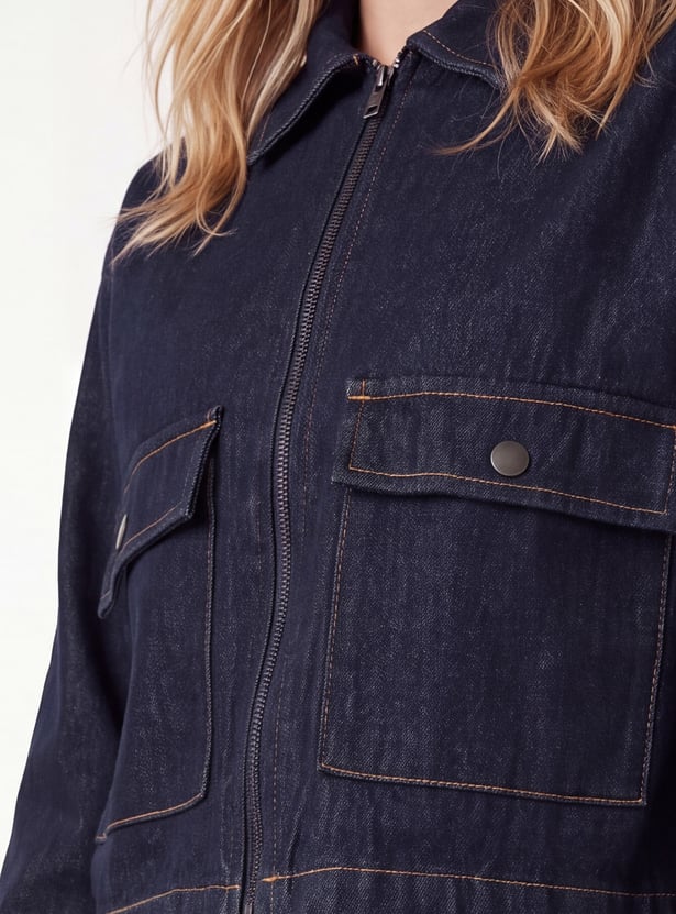 Women Zipped Denim Jacket