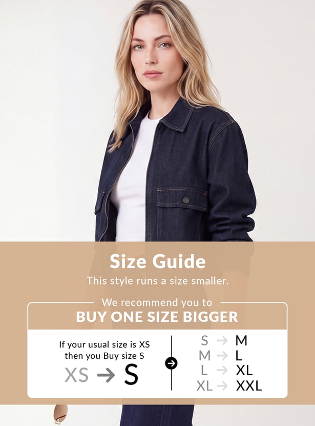 Women Zipped Denim Jacket