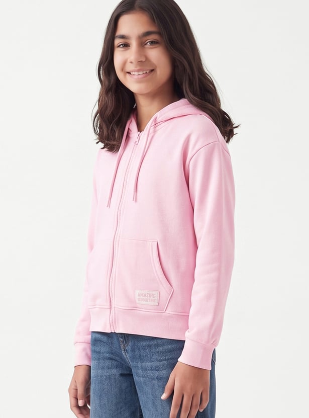 Girls Solid Zip-Through Sweatshirt