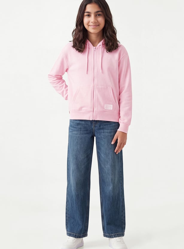 Girls Solid Zip-Through Sweatshirt