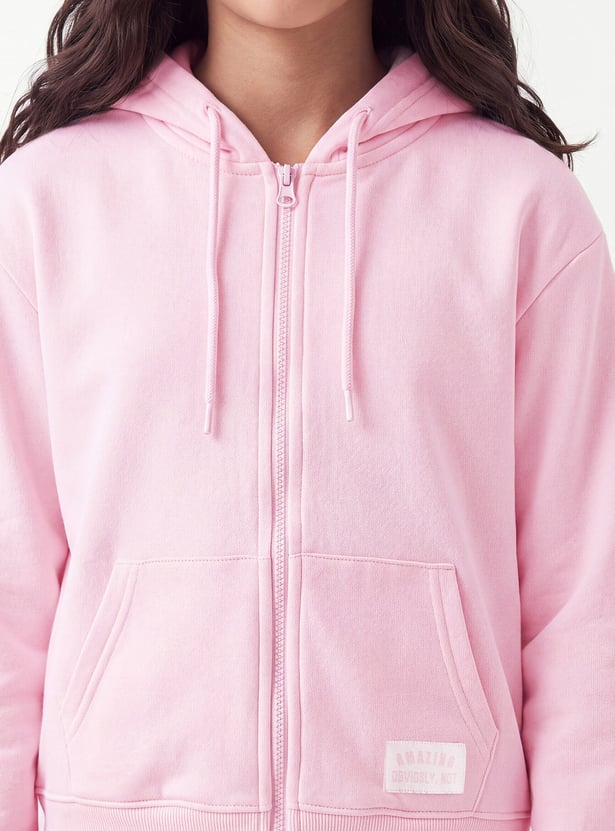 Girls Solid Zip-Through Sweatshirt