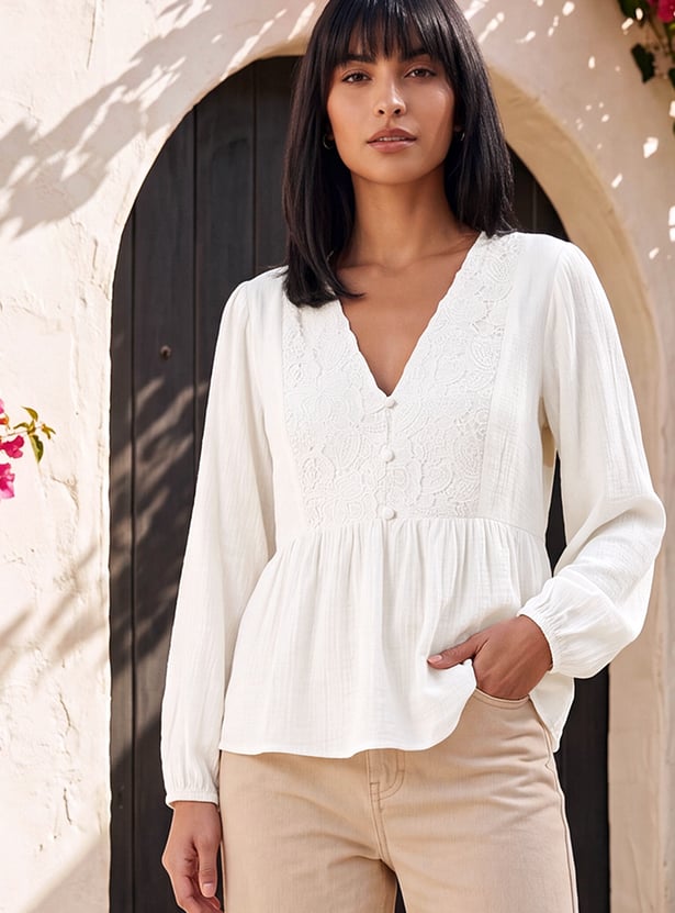 Women Lace Detailed Peplum Top