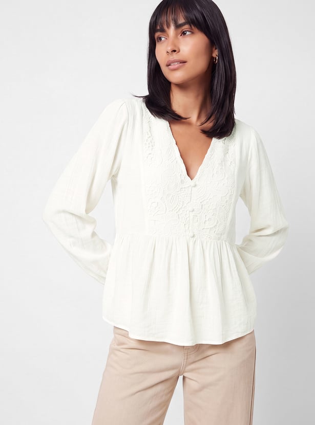 Women Lace Detailed Peplum Top