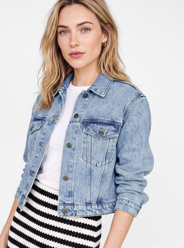 Women Washed Denim Trucker Jacket