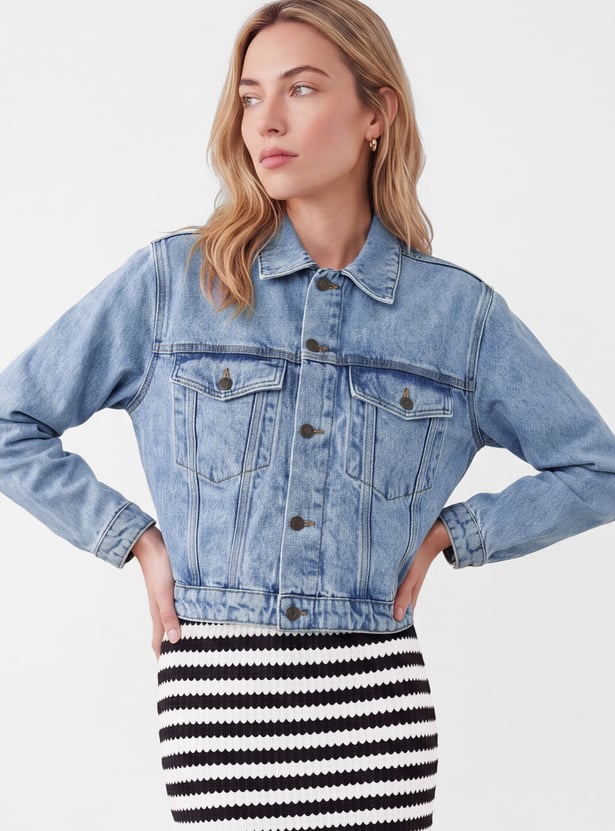 Women Washed Denim Trucker Jacket