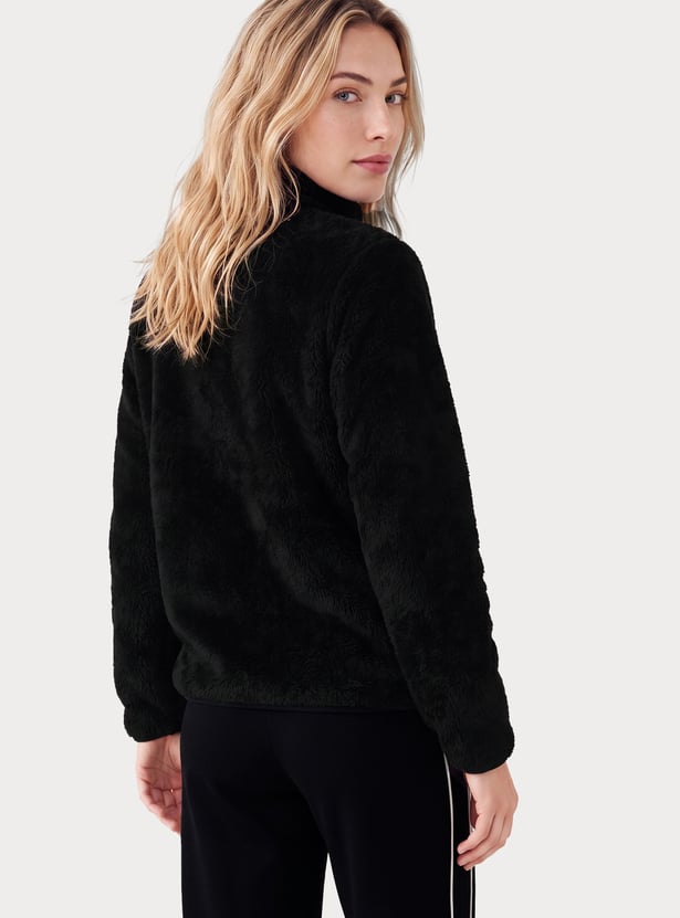 Women Fur-Textured Stand Collar Jacket