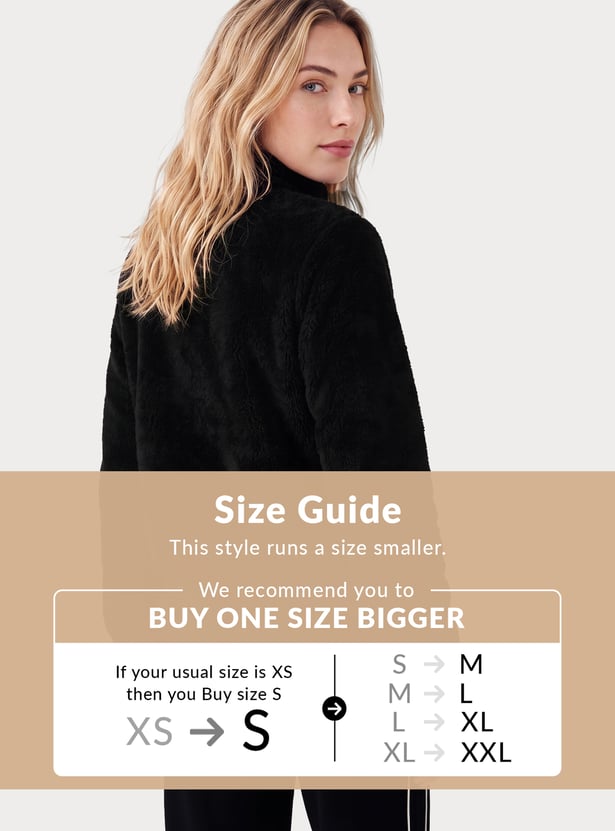 Women Fur-Textured Stand Collar Jacket