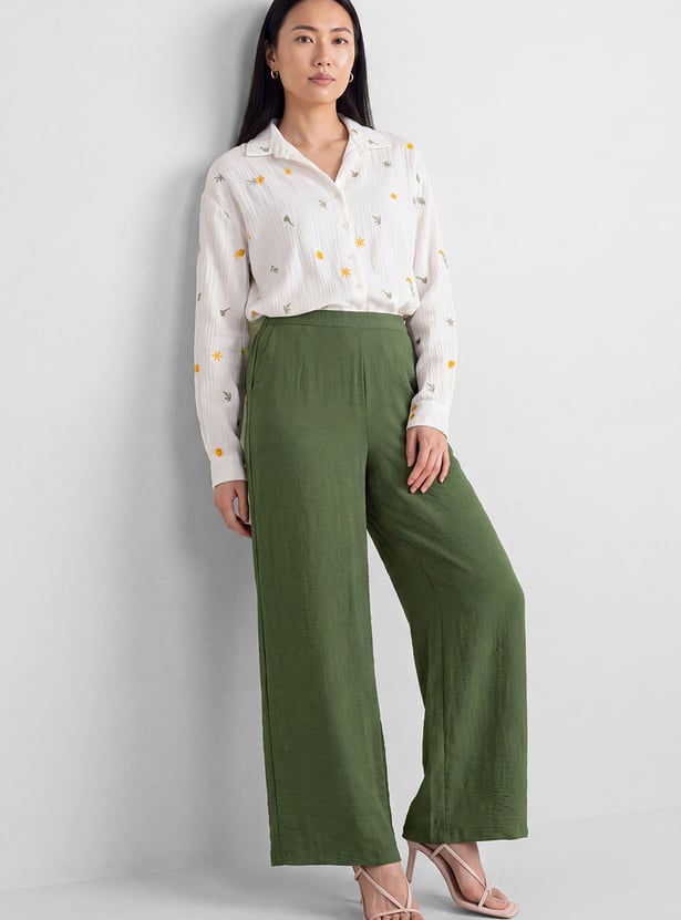 Women Wide-Leg Pull-on Trousers