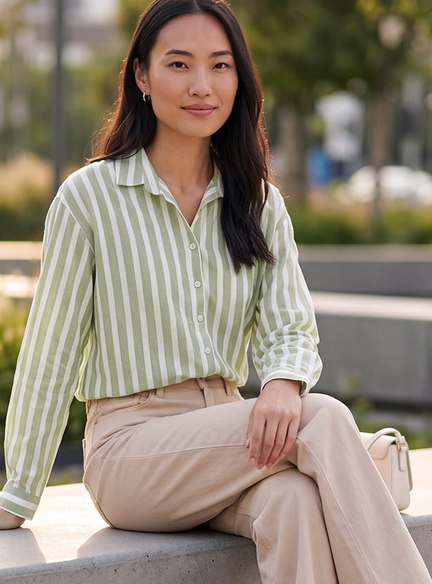 Women Striped Drop-Shoulder Shirt