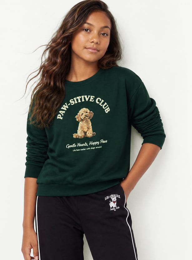Girls Dog Printed Sweatshirt