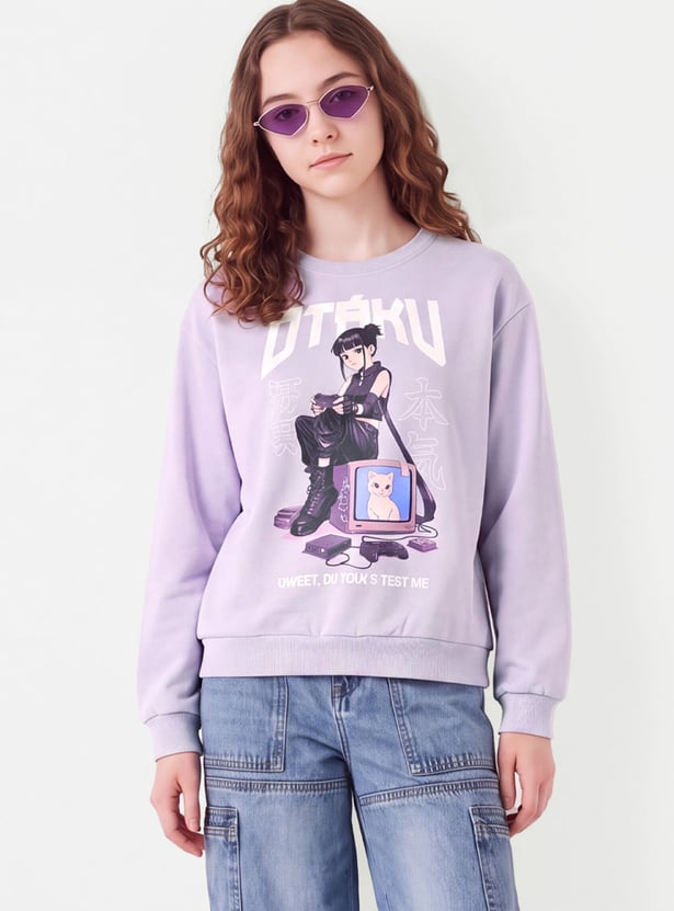 Girls Anime Printed Pullover Sweatshirt