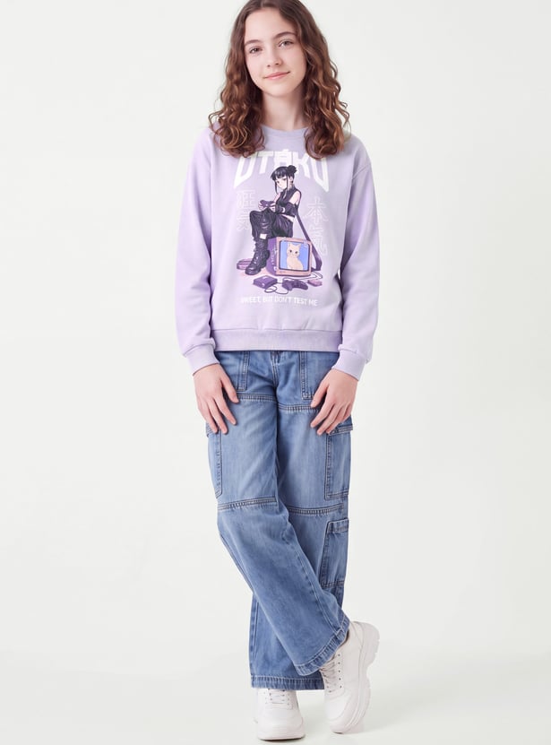 Girls Anime Printed Pullover Sweatshirt