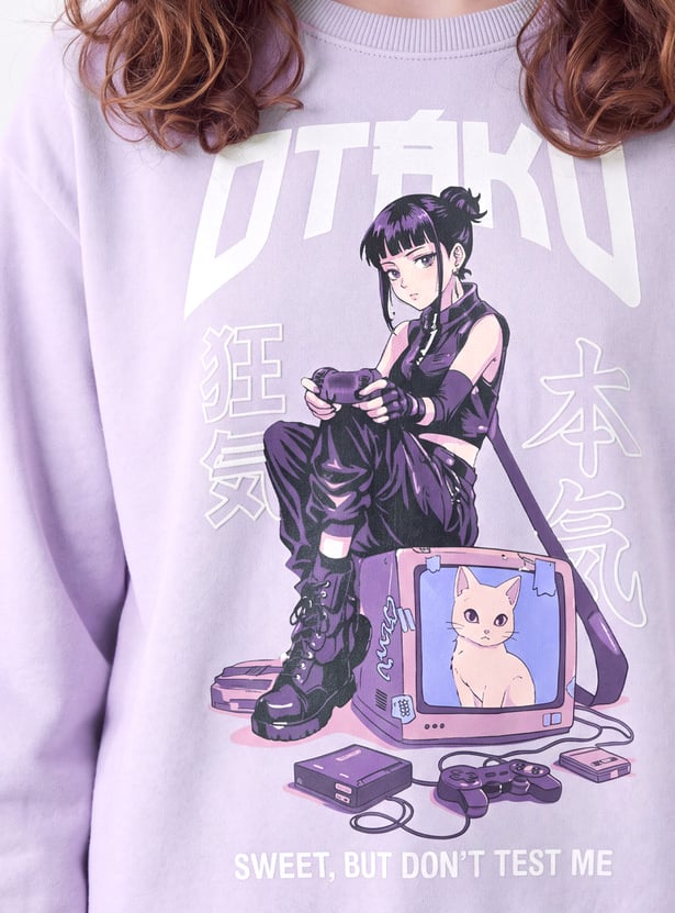 Girls Anime Printed Pullover Sweatshirt