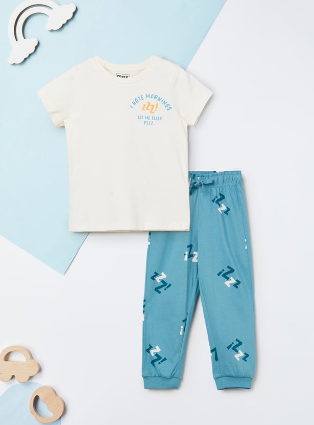 Boys Printed T-shirt with Pyjamas Set