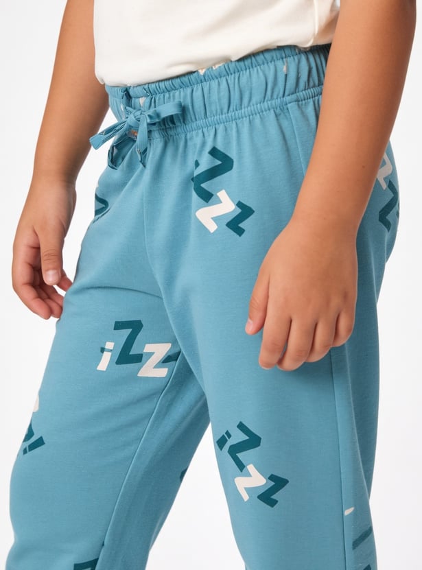 Boys Printed T-shirt with Pyjamas Set
