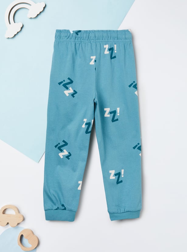 Boys Printed T-shirt with Pyjamas Set