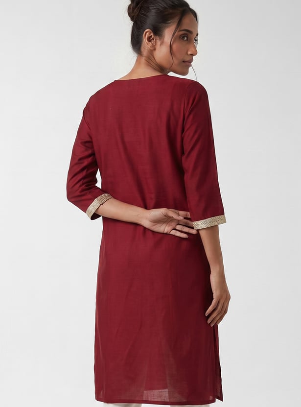 Women Embroidered Straight Kurta
