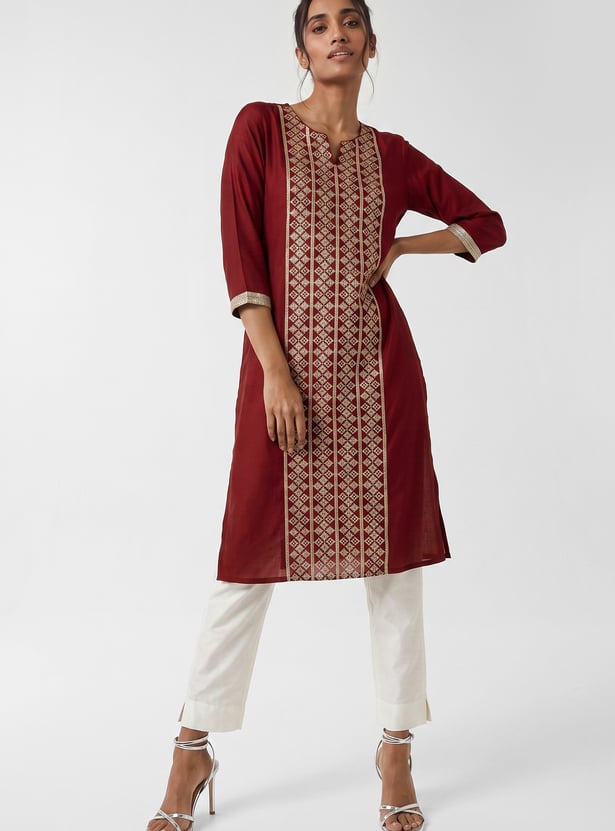 Women Embroidered Straight Kurta
