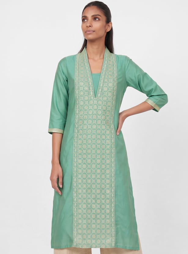 Women Embroidered Straight Kurta