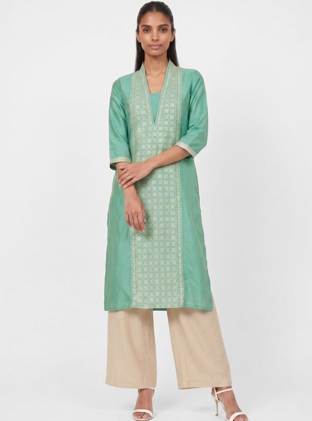Women Embroidered Straight Kurta