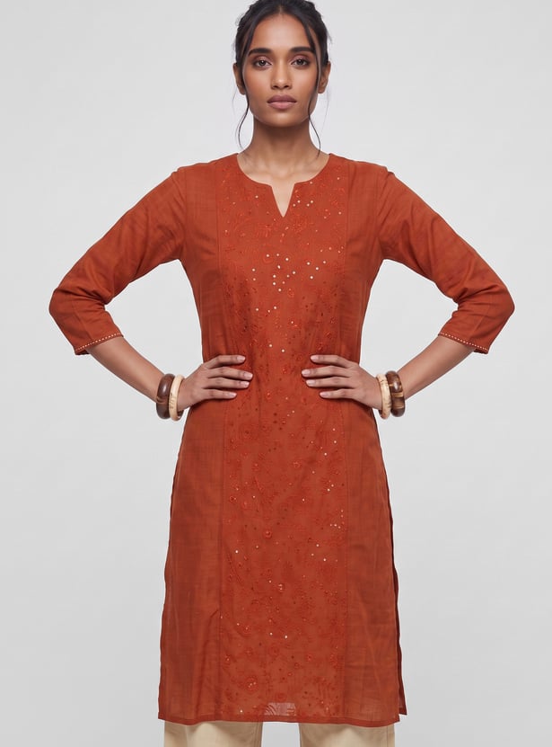 Women Embroidered Straight Kurta