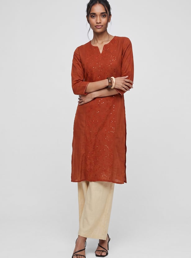 Women Embroidered Straight Kurta