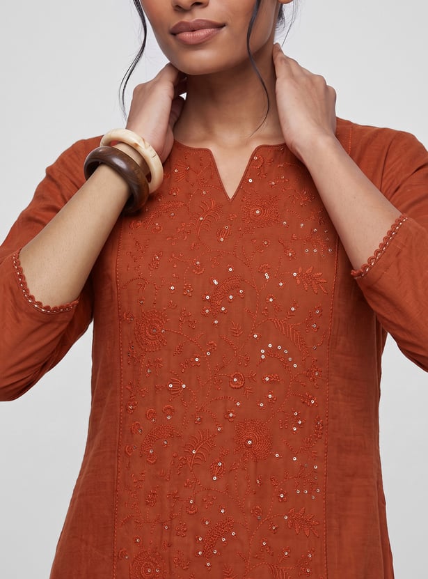 Women Embroidered Straight Kurta