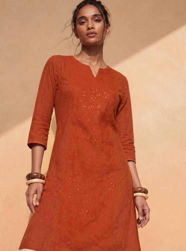 Women Embroidered Straight Kurta