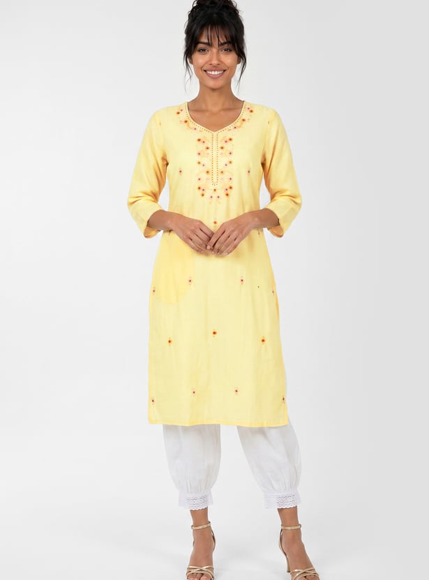 Women Embroidered Straight Kurta