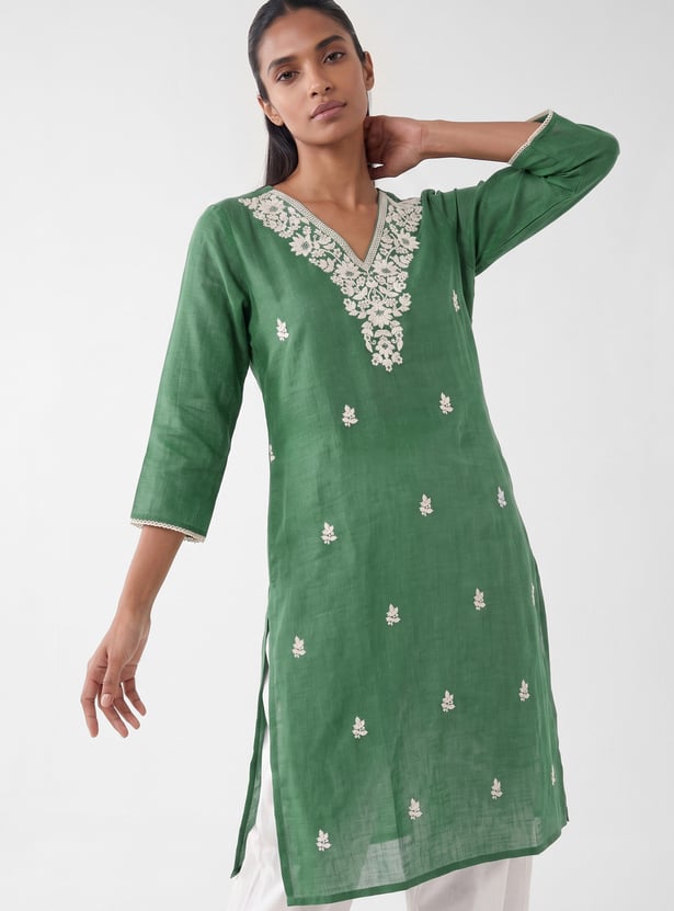 Women Embroidered Straight Kurta