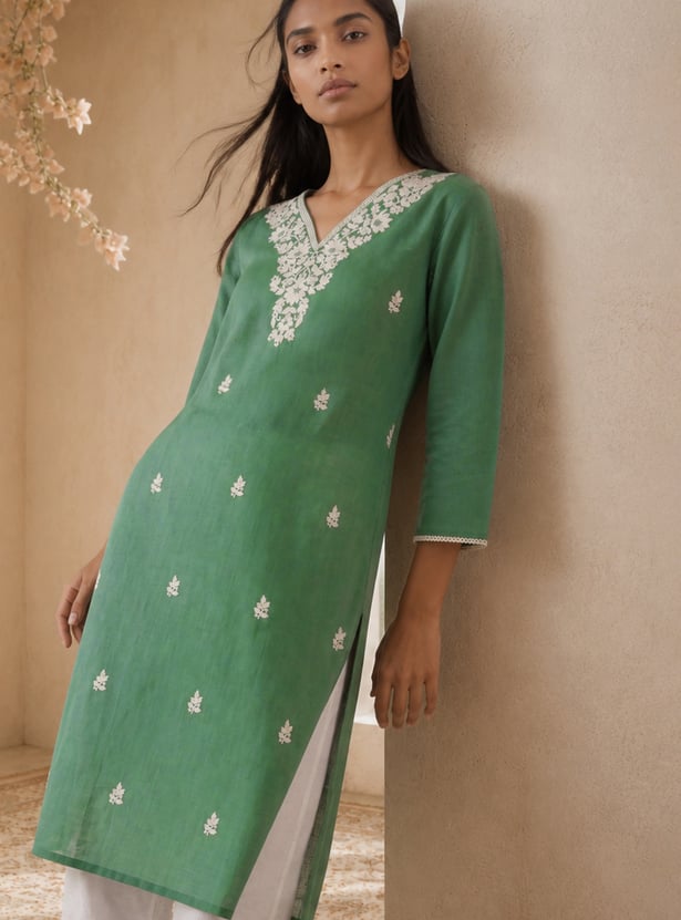 Women Embroidered Straight Kurta