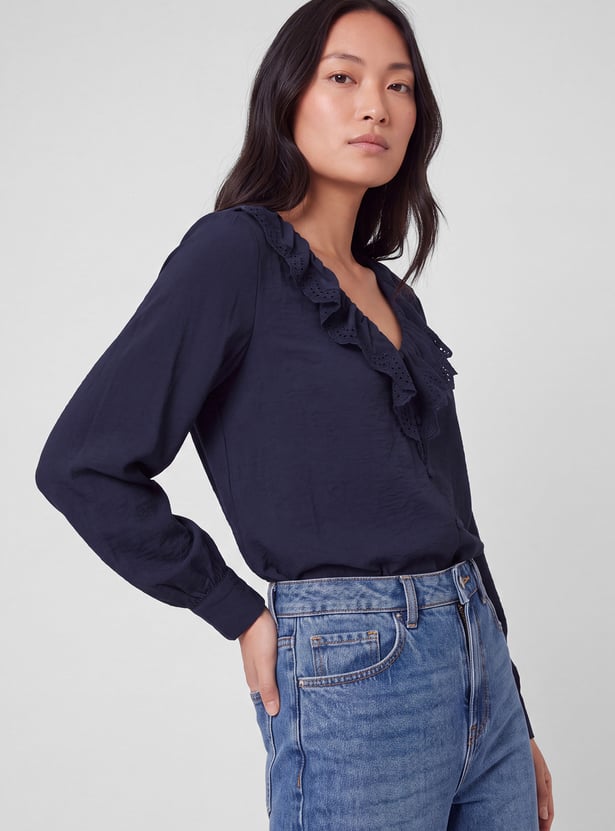 Women Schiffli Ruffled Top
