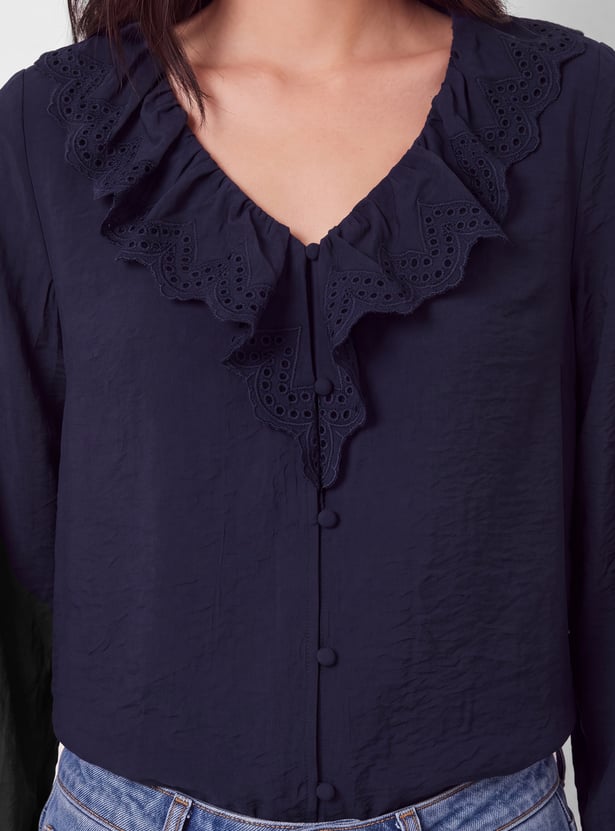 Women Schiffli Ruffled Top