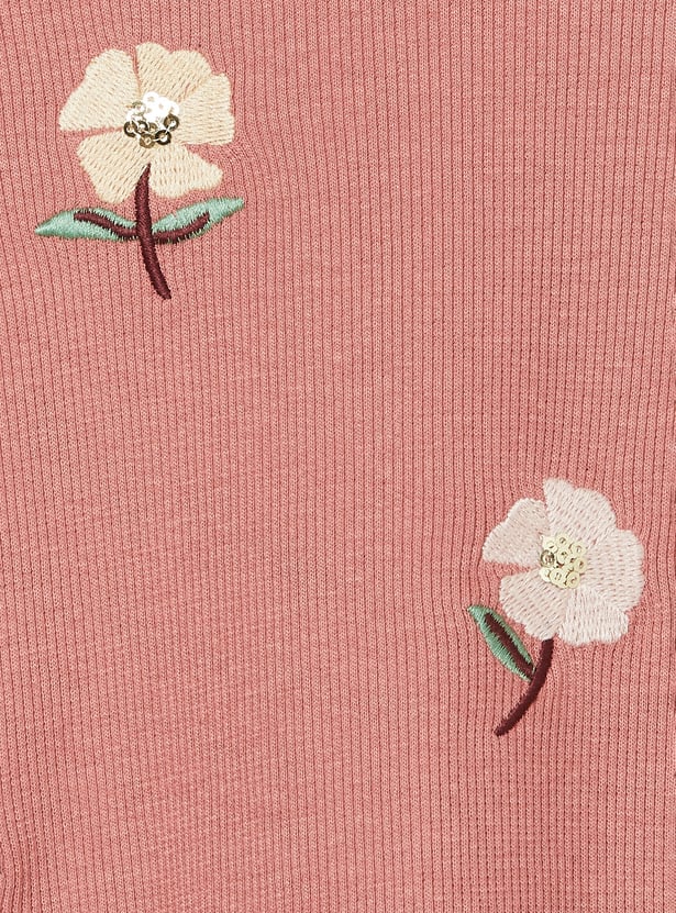Girls Embroidered Lettuce Hem Top