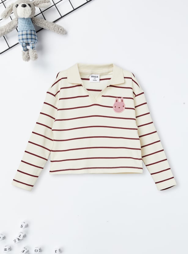 Girls Striped Johnny Collar T-shirt
