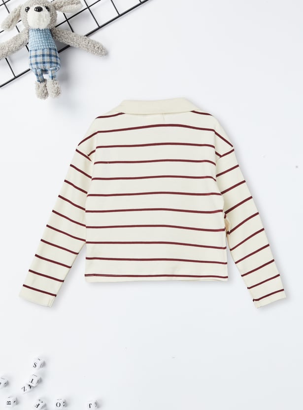 Girls Striped Johnny Collar T-shirt