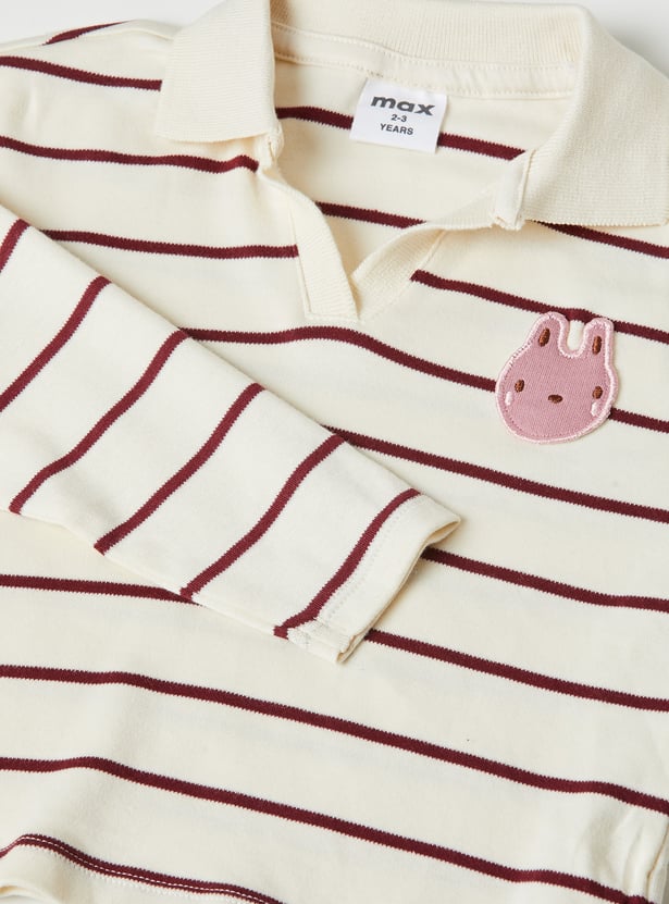 Girls Striped Johnny Collar T-shirt