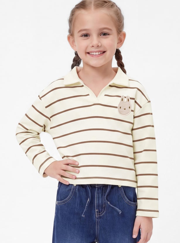 Girls Striped Johnny Collar T-shirt