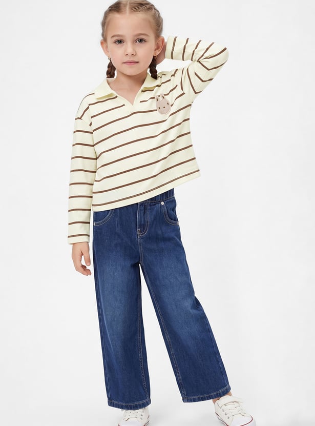 Girls Striped Johnny Collar T-shirt