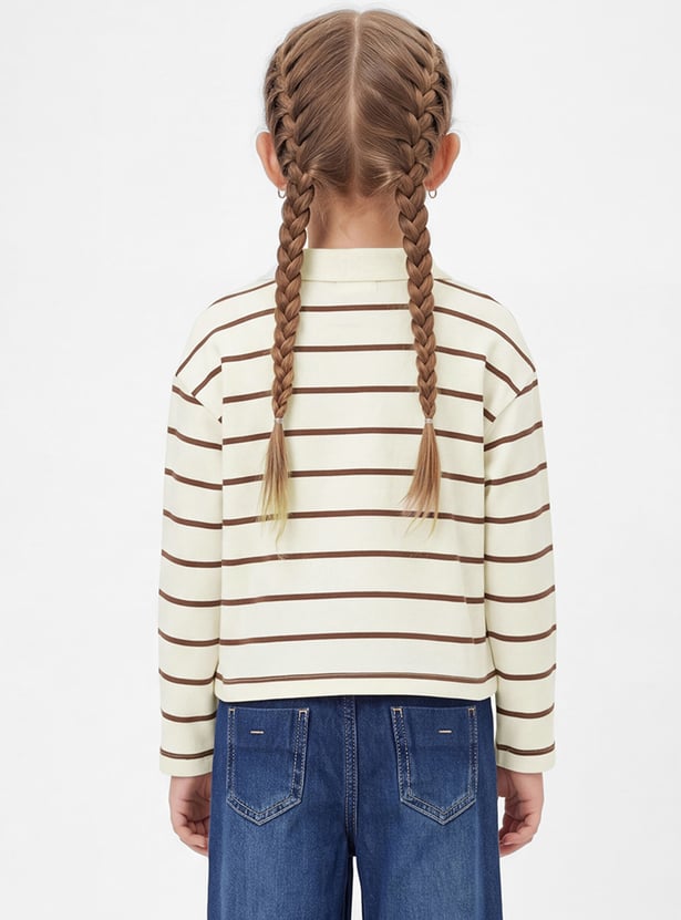 Girls Striped Johnny Collar T-shirt