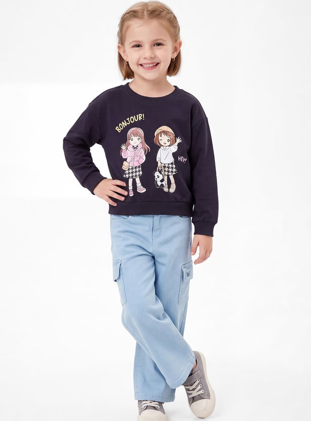 Girls Bonjour Printed Sweatshirt