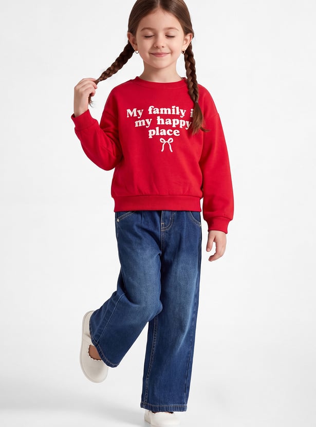 Girls Printed Drop-Shoulder Sweatshirt