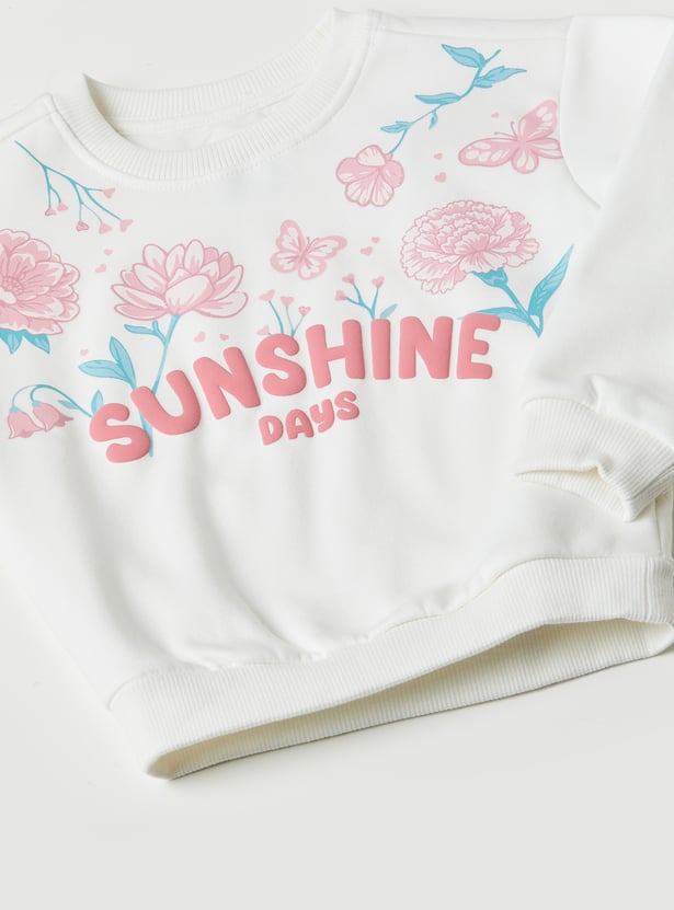 Girls Floral Print Pullover Sweatshirt