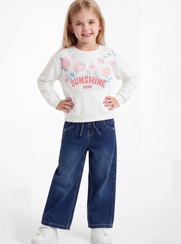 Girls Floral Print Pullover Sweatshirt