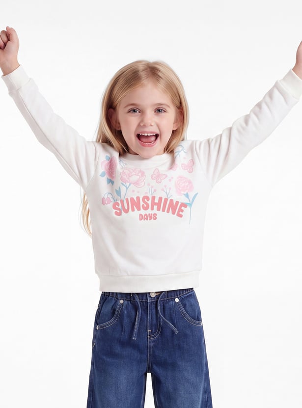 Girls Floral Print Pullover Sweatshirt