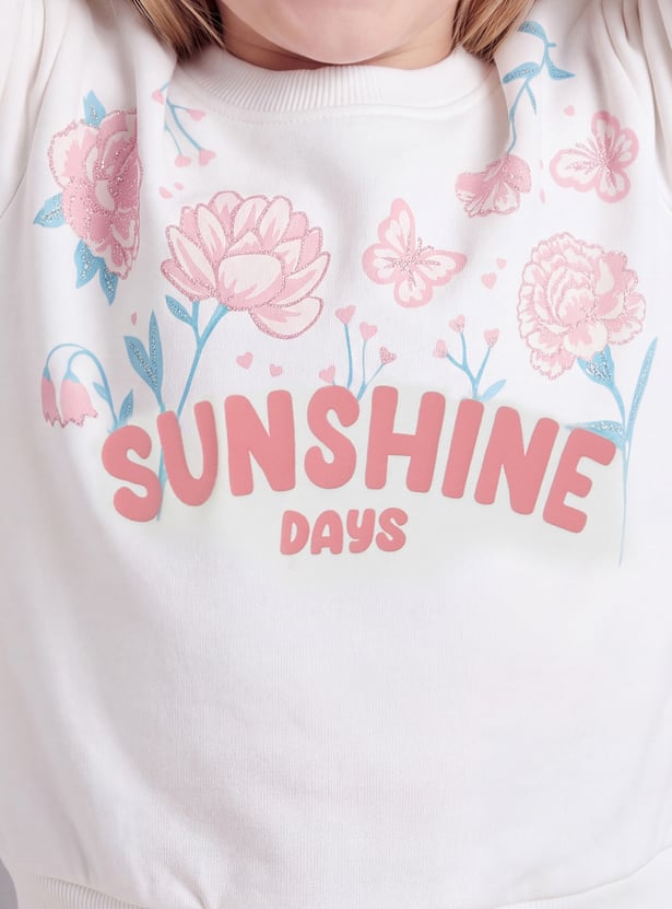 Girls Floral Print Pullover Sweatshirt