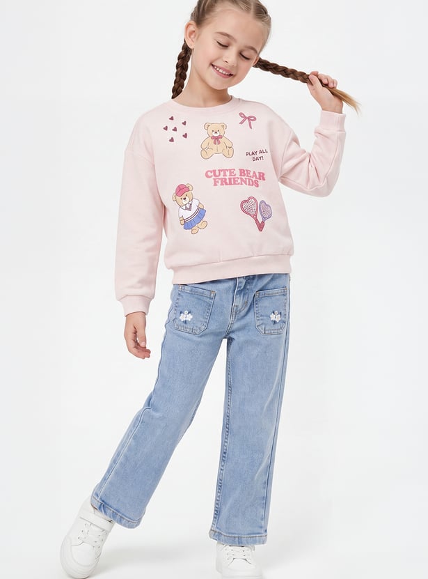 Girls Bear Printed Sweatshirt