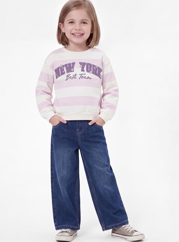 Girls Striped Pullover Sweatshirt