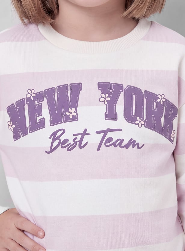 Girls Striped Pullover Sweatshirt