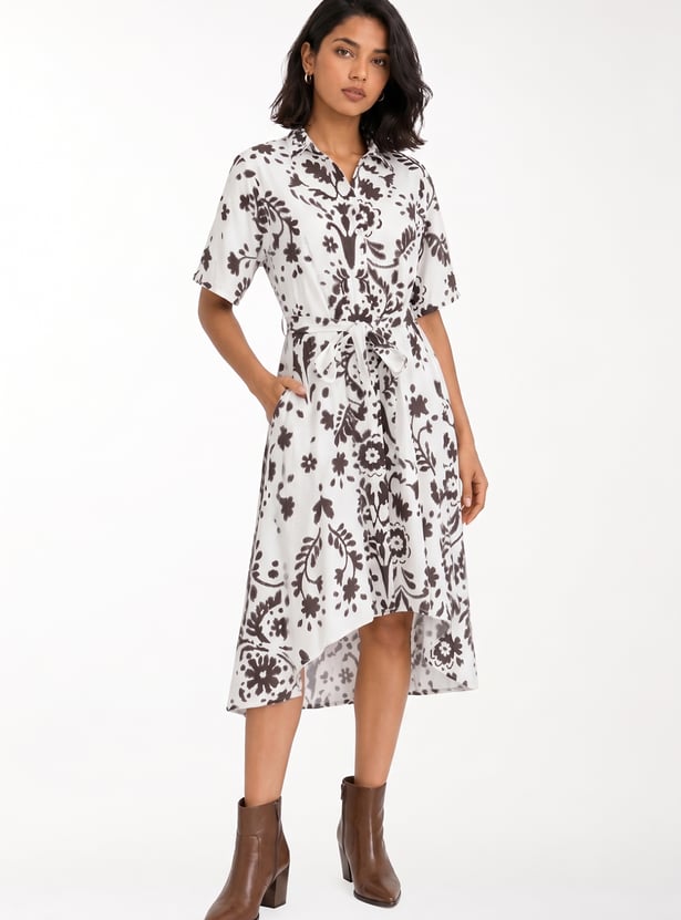 Women Floral Print Shirt Dress
